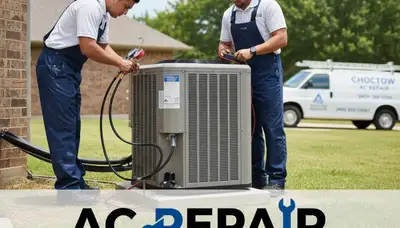 Professional AC repair service technician working in Oklahoma City OK home