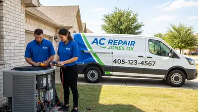 Professional AC repair technician servicing unit in Oklahoma City OK home