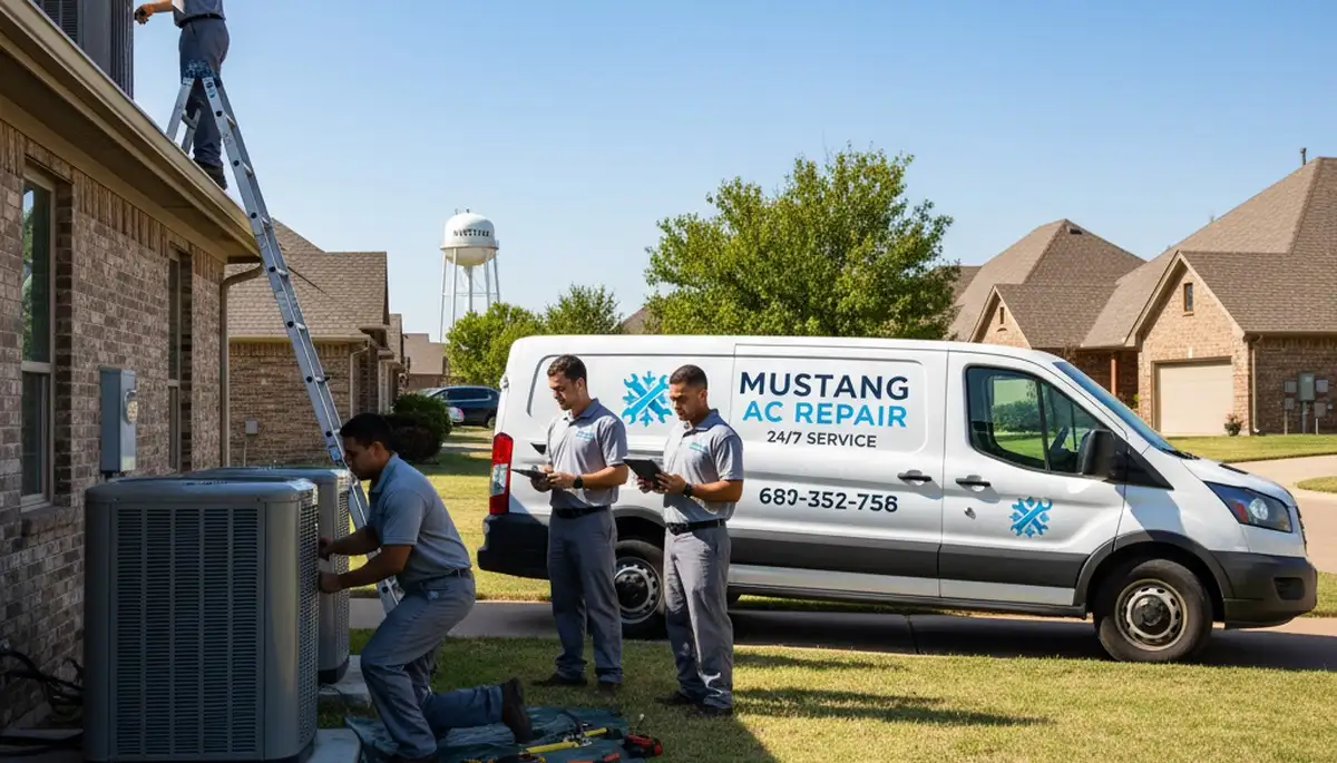 Professional AC repair technician servicing cooling unit in Oklahoma City OK