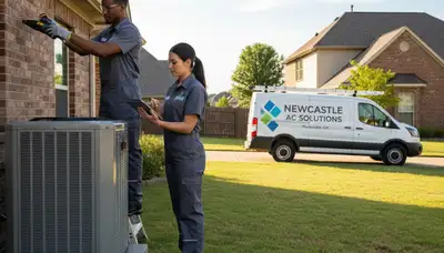 Professional AC repair technician servicing air conditioner in Oklahoma City OK home