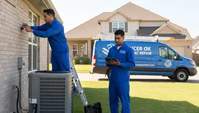 Professional AC repair technician servicing air conditioner in Oklahoma City, OK