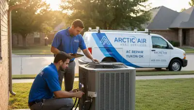 Professional AC repair technician servicing air conditioner in Oklahoma City OK home