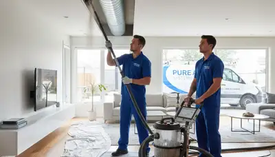 Technician cleaning air ducts for home HVAC system in Oklahoma City, OK