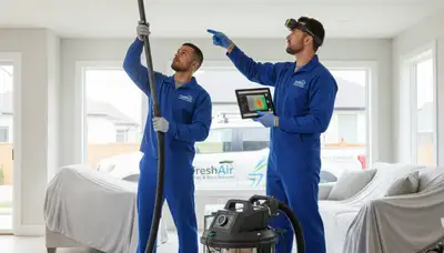 Technician cleaning air ducts in Oklahoma City home for improved HVAC efficiency and indoor air quality