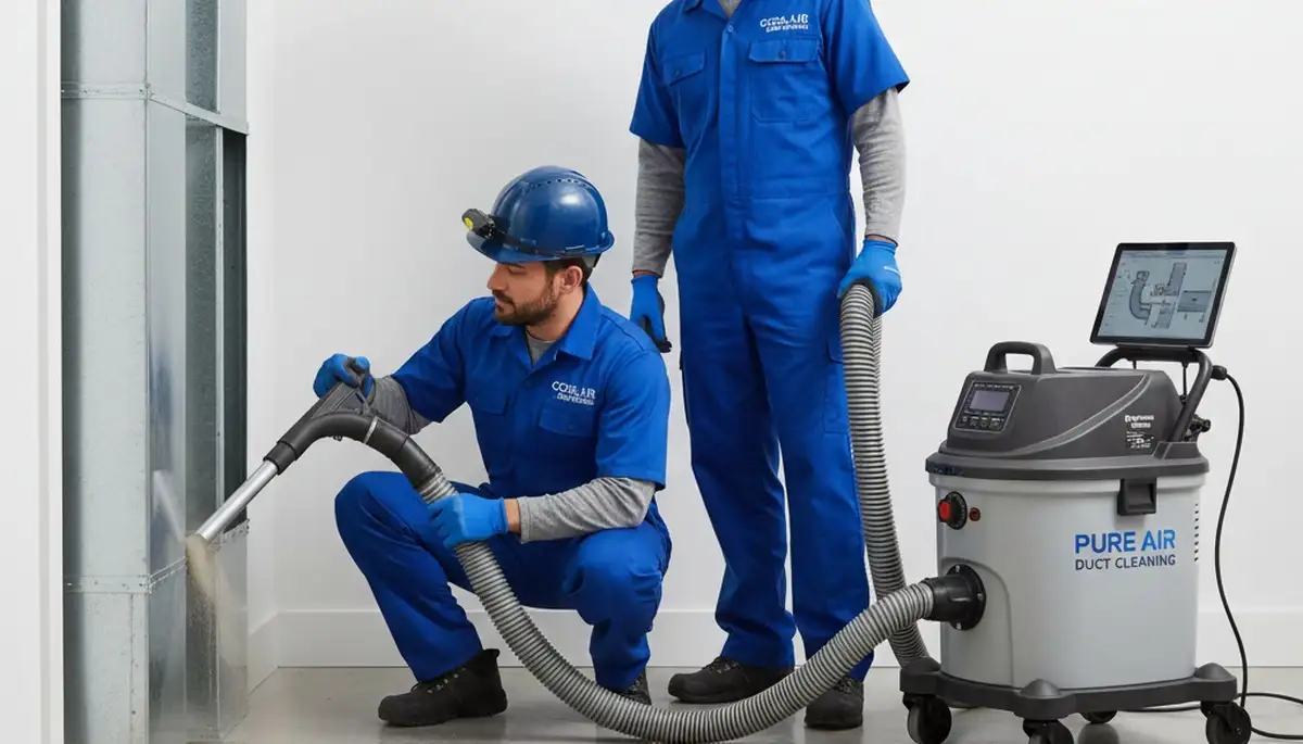 Technician cleaning air ducts for residential HVAC system in Oklahoma City, OK