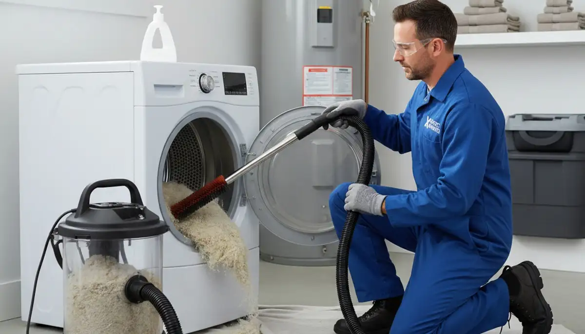 Technician performing dryer vent cleaning service in Oklahoma City, OK for Five Star Cooling