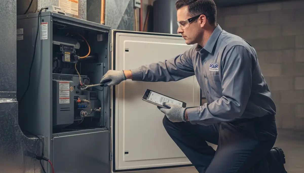 Technician performing furnace repair in Oklahoma City, OK at Five Star Cooling service location