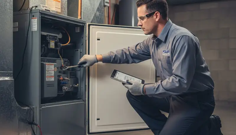 Technician performing furnace repair in Oklahoma City, OK at Five Star Cooling service location