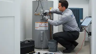 Technician performing water heater repair service in Oklahoma City, OK for Five Star Cooling