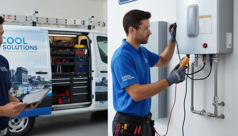Technician performing water heater repair in Oklahoma City, OK for Five Star Cooling